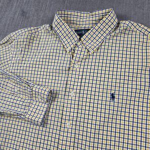 Ralph Lauren Classic Fit Mens XXL Button Down Shirt Yellow Blue Plaid Gingham